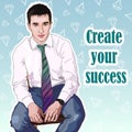 Successful attractive man. Businessman. Create your success. Concept of successful people. Detailed vector illustration.