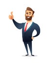 Successful beard businessman character gives thumb up. Successful man, Smile, finger agreement. Business concept illustration