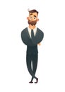 Successful beard businessman character have question business man think about something