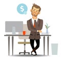 Successful beard businessman character thinking. Thinking man surrounded by Dollar mark. Business concept