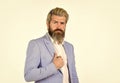 successful bearded ceo in jacket. confident man manager looking perfect. mature male boss. businessman isolated on white Royalty Free Stock Photo