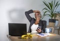 Successful black afro American business woman working at modern office smiling cheerful leaning relaxed on chair Royalty Free Stock Photo