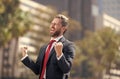 successful boss in suit. excited entrepreneur. business excitement. Royalty Free Stock Photo