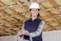 successful builer woman on ladder Royalty Free Stock Photo