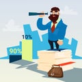 Successful Business Man Hold Binocular Finance Success Graph
