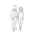 Successful Business Man And Woman Couple Doodle Male And Female Silhouette On White Background Royalty Free Stock Photo