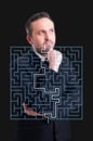 Successful business manager thinking to find fastest path in maze