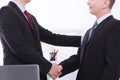 Successful business partnership concept. businessmans handshake at office background. Team work businessmen handshaking after deal Royalty Free Stock Photo