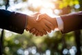 Successful Business Partnership Two Professionals Shake Hands in a Corporate Environment Generative AI Royalty Free Stock Photo