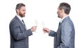 successful business partnership. two successful businessmen partner celebrating business success with glass of champagne Royalty Free Stock Photo