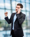 Successful business on the phone, businessman in a suit talking Royalty Free Stock Photo