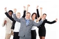 Successful Business Team With Arms Raised Over White Background Royalty Free Stock Photo