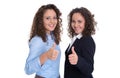 Successful business team: two isolated woman; real twins. Royalty Free Stock Photo