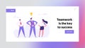 Successful Business Teamwork Cooperation Concept Landing Page. Business People Characters with Idea Bulb Royalty Free Stock Photo