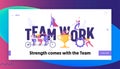 Successful Business Teamwork Cooperation Concept Landing Page. Business People Characters with Prize Royalty Free Stock Photo