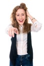 Successful business woman laughs and points at the camera Royalty Free Stock Photo