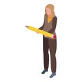 Successful business woman pencil icon, isometric style