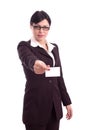 Successful business woman showing blank card Royalty Free Stock Photo