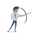 Successful businessman aiming target with bow and arrow Royalty Free Stock Photo