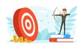 Successful Businessman Aiming the Target, Business Person Reaching for Target and Goal Vector Illustration