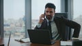 Successful businessman calling sitting luxury office close up. Man talking phone Royalty Free Stock Photo