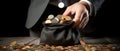 Successful Businessman Carries A Bag Filled With Valuable Coins