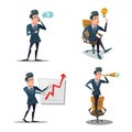 Successful Businessman Cartoons. Business Innovation. Man With Telephone. Planning