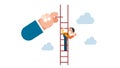 Successful businessman climbs up the ladder. achievement, control, power, winner