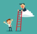 Successful businessman on cloud holding ladder for another Royalty Free Stock Photo
