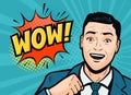 Successful businessman is delighted. Retro comic pop art vector illustration