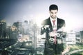 Successful businessman with double exposure Royalty Free Stock Photo