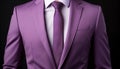 Successful businessman in elegant suit holding a purple pocket square generated by AI