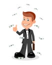 Successful businessman among the falling dollar bills. Royalty Free Stock Photo