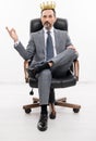 successful businessman leader in office chair. motivation and reward. selfish businessman boss in suit. leadership Royalty Free Stock Photo