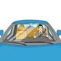 Successful Businessman in Luxury Car. Man Driving a Cabriolet. isolated object on white background Vector Royalty Free Stock Photo