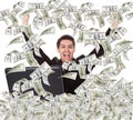 Successful businessman with money rain Royalty Free Stock Photo