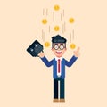 Successful businessman office vector flat illustration characters lots of money