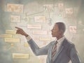 A successful businessman pointing at a blackboard covered in a flowchart and diagram.. AI generation Royalty Free Stock Photo