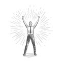 Successful businessman raised his hands up. Business success, professional achievements, career growth concept vector Royalty Free Stock Photo