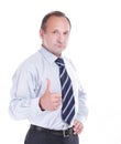 Successful businessman shows his thumb up. isolated on white Royalty Free Stock Photo