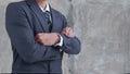 Successful Businessman standing and crossed his arms in workplace.Business people successful and leadership concept Royalty Free Stock Photo