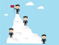 Successful Businessman. Businessman standing with red flag on mountain peak. Business concept cartoon Royalty Free Stock Photo