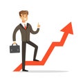 Successful businessman standing on success graph with a red arrow, vector Illustration Royalty Free Stock Photo