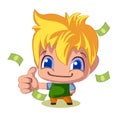 Successful businessman thumb up money bills pile, illustration