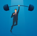 Successful businessman weight lifting vector, business concept