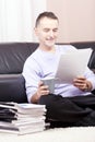 Successful businessman working at home. Royalty Free Stock Photo
