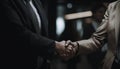 Successful businessmen and businesswomen shaking hands in a corporate agreement generated by AI