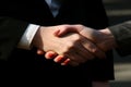 Successful businessmen celebrating and shaking hands after signing a lucrative deal