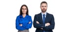 successful businesspeople. business coworkers isolated on white. two businesspeople in formal suit. ambitious