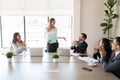 Successful businesswoman applauded by her colleagues Royalty Free Stock Photo